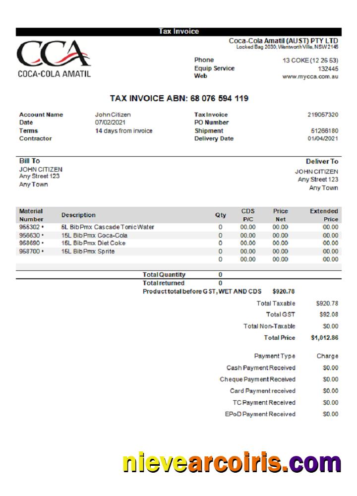 USA Coca-Cola invoice